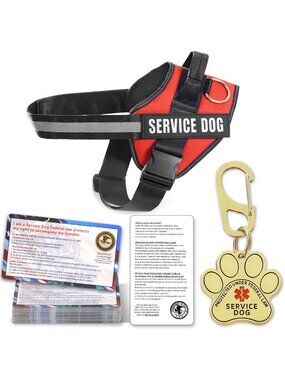 Service Dog Vest with ID Tag & 50 ADA Cards - Durable Harness, ESA Accessory Set